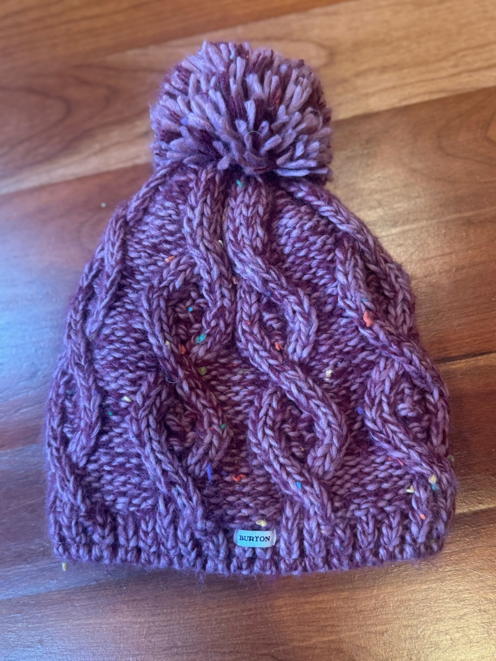 Burton Kids Mauve Cable-Knit Pom Beanie with Color Flecks